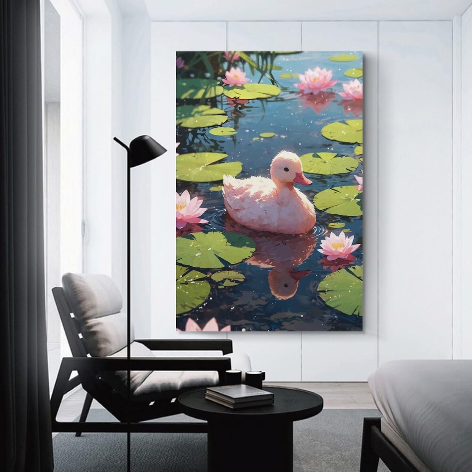 Junmoney Duckling in A Lily Pond Wall Art Print 20x30inch(50x75cm), for Art Walls, Layered Displays Or Homes, Wall Decor Suited to Curated Displays