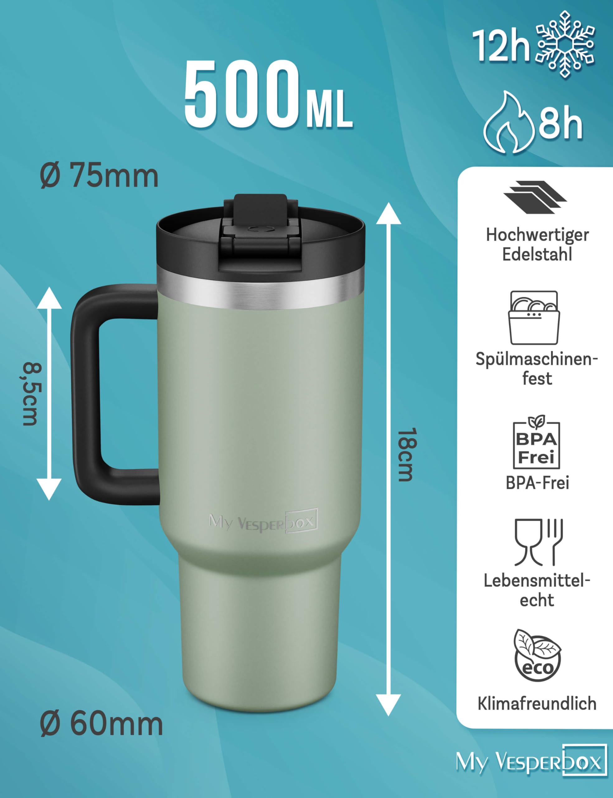 My Vesperbox Zestaw termiczny Kinny Cup 500 ml + termos Minny 600 ml, bez BPA, szczelny, kubek termiczny i butelka dla dzieci i dorosłych | szkoła, biuro, wypoczynek, na zewnątrz