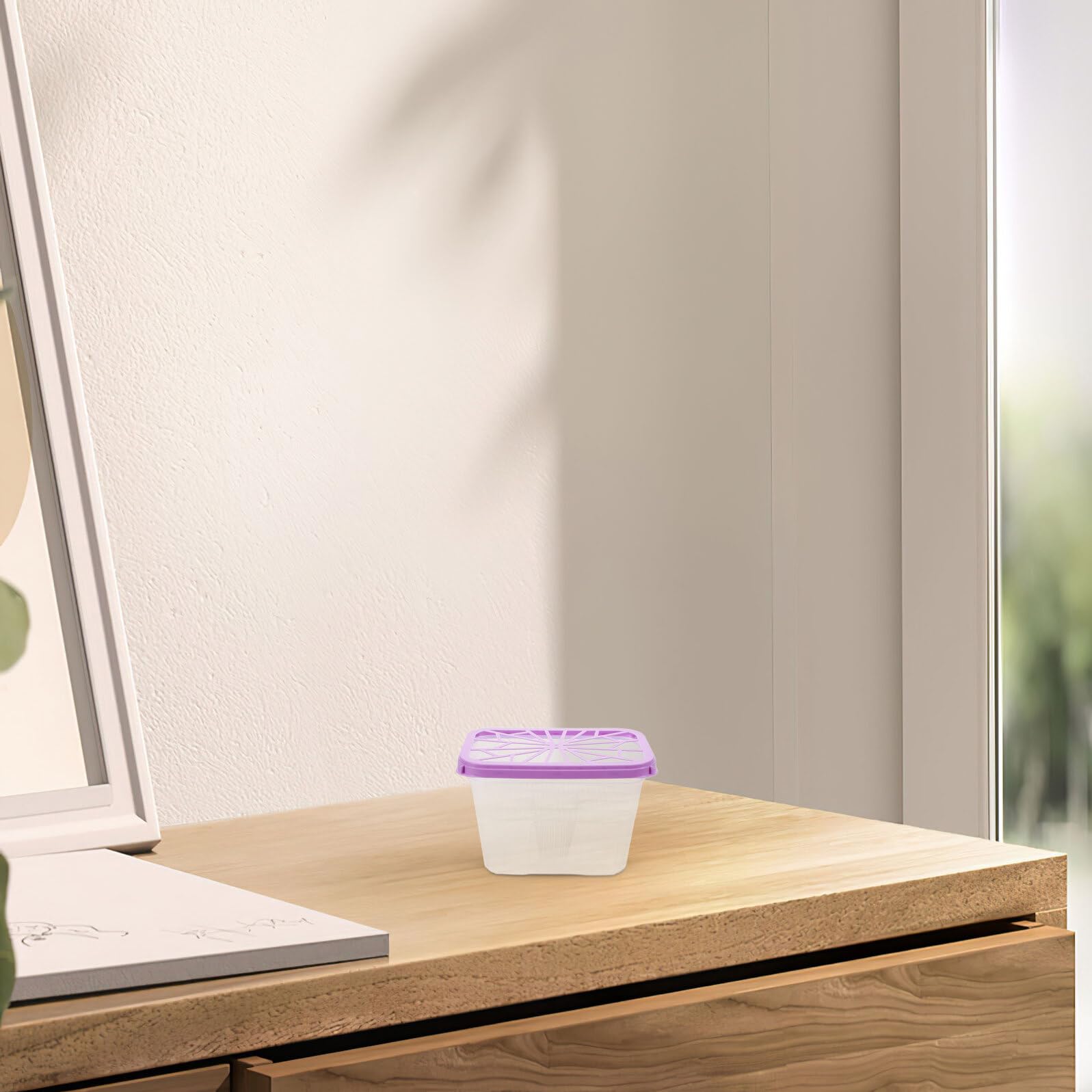 NOLITOY Caja Deshumidificadora de Plástico Vacía 8 Piezas Contenedor Absorbente de Humedad Recargable Soporte Cuadrado Morado para Armarios y Almacenamiento Doméstico