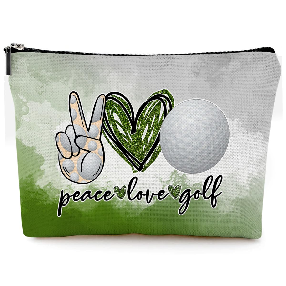 Givotin Cosmetic Bags for Women Cute Makeup Bag for Purse Canvas Travel Toiletry Bag Funny Zipper Pouch-Peace Love Golf Makeup Bags