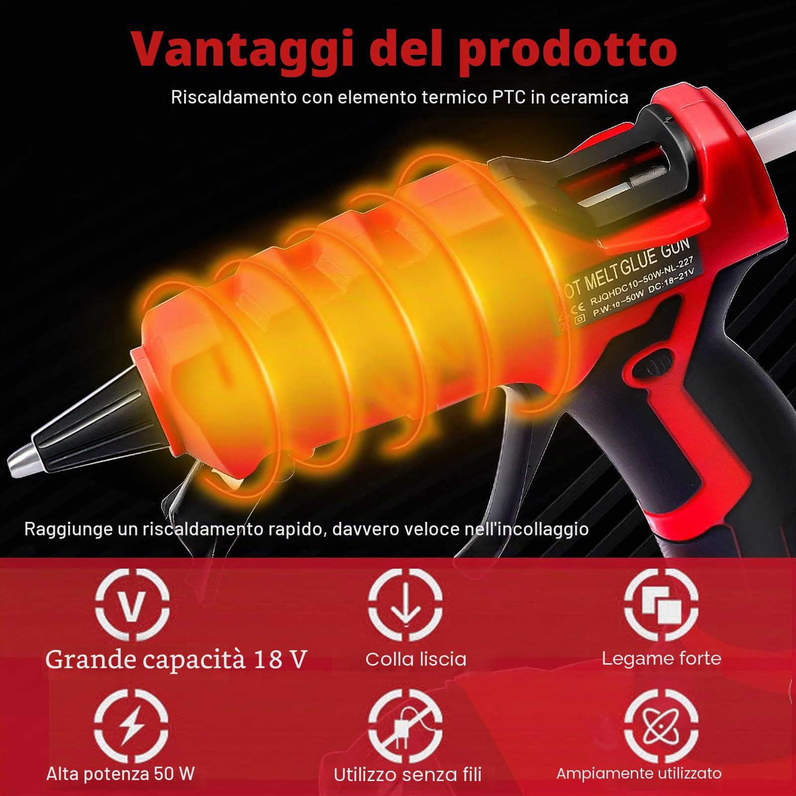 Pistola per colla a caldo a batteria adatta per Milwaukee M18B 18V Li-ion, pistola per colla a preriscaldamento rapido in 30s con 20 pezzi di bastoncini di colla per arte e fai da te e riparazioni