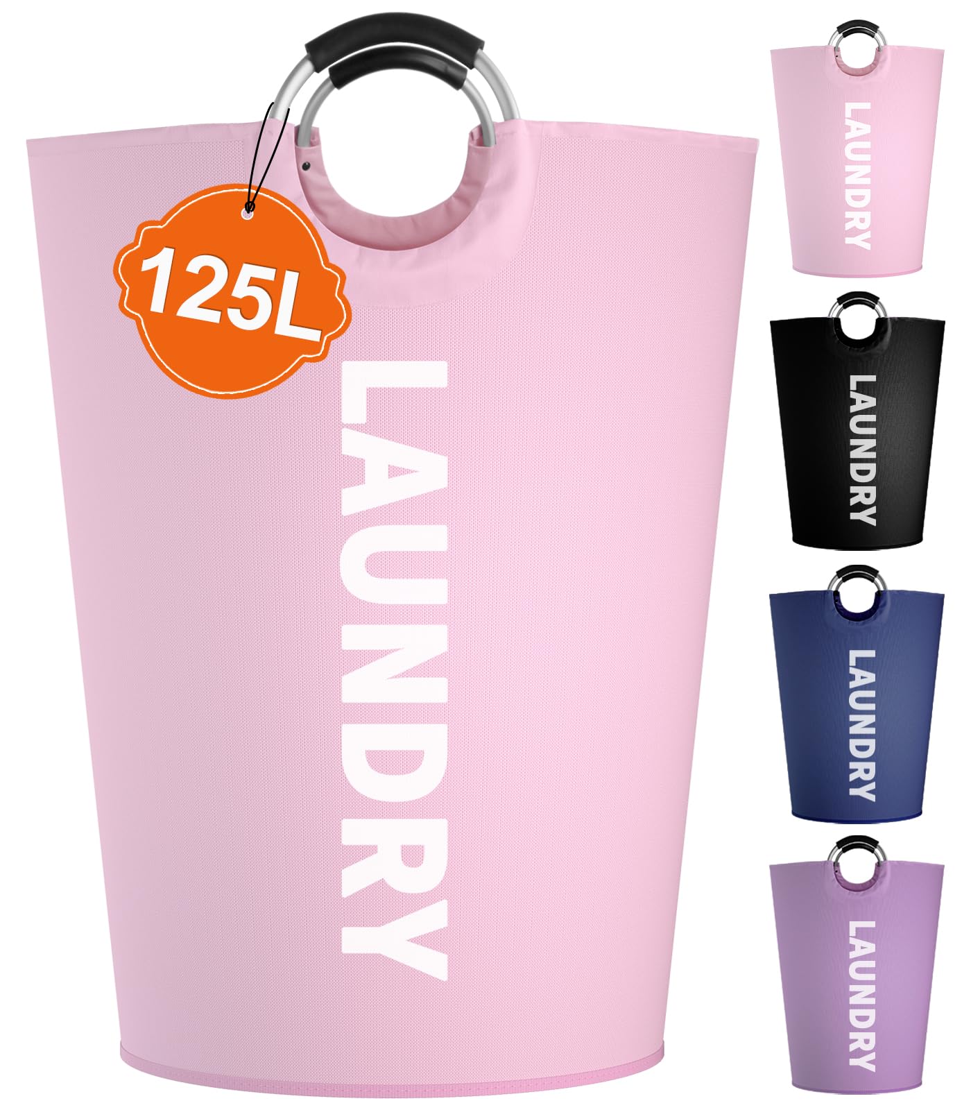 Extra Grandi Cesto Portabiancheria Sporca per Bagno, 125L Cesta Portabiancheria con Manico, Cesto per i Panni Sporchi Pieghevole, Portabiancheria Durevole per Lavanderia, Soggiorno, Rosa