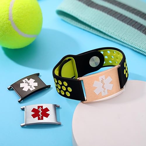 Miniatura 7 de MAXZOOL Pulseras de alerta médica de emergencia para mujeres y hombres con etiqueta de acero inoxidable grabada gratis y respiración libre pulseras