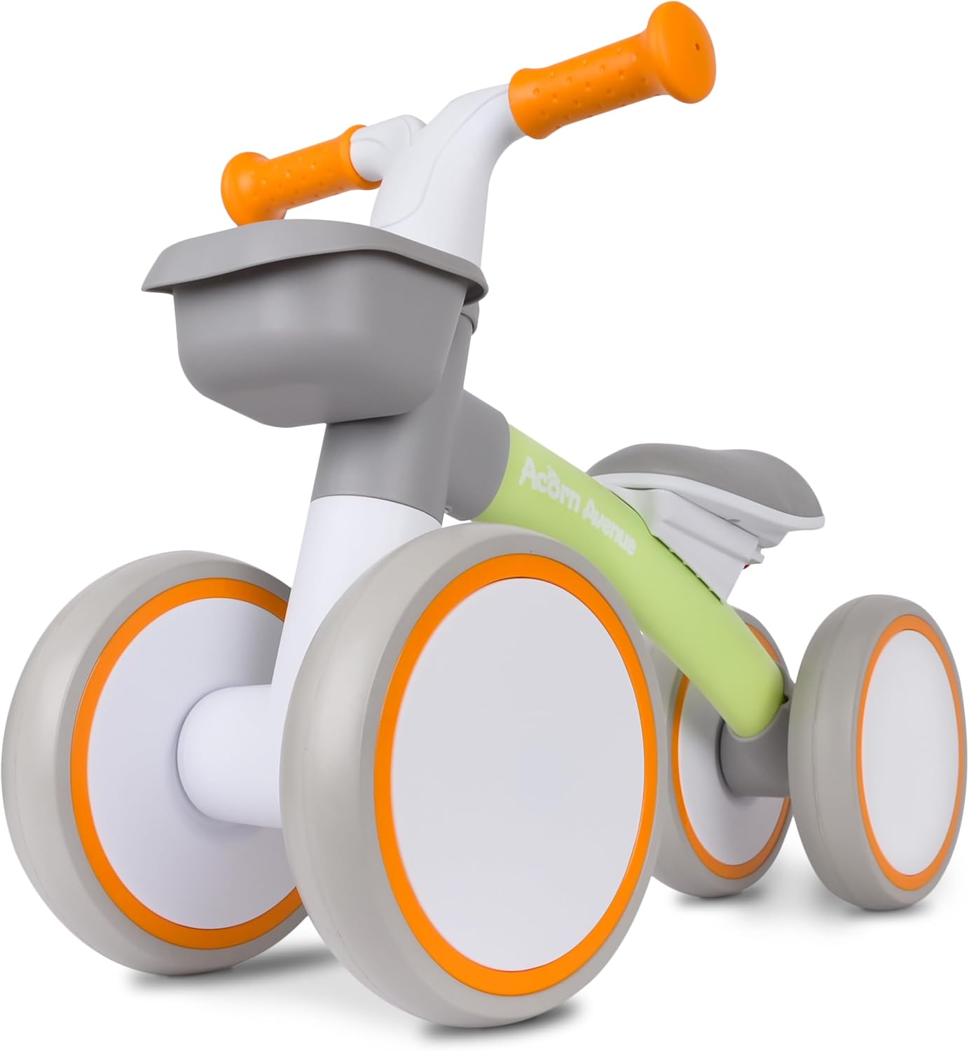 Baby Balance Bike for 1 Year Old Boys and Girls, Storage Basket and Adjustable Seat, 4 Wheels Toddler First Bike, First Birthday Gift