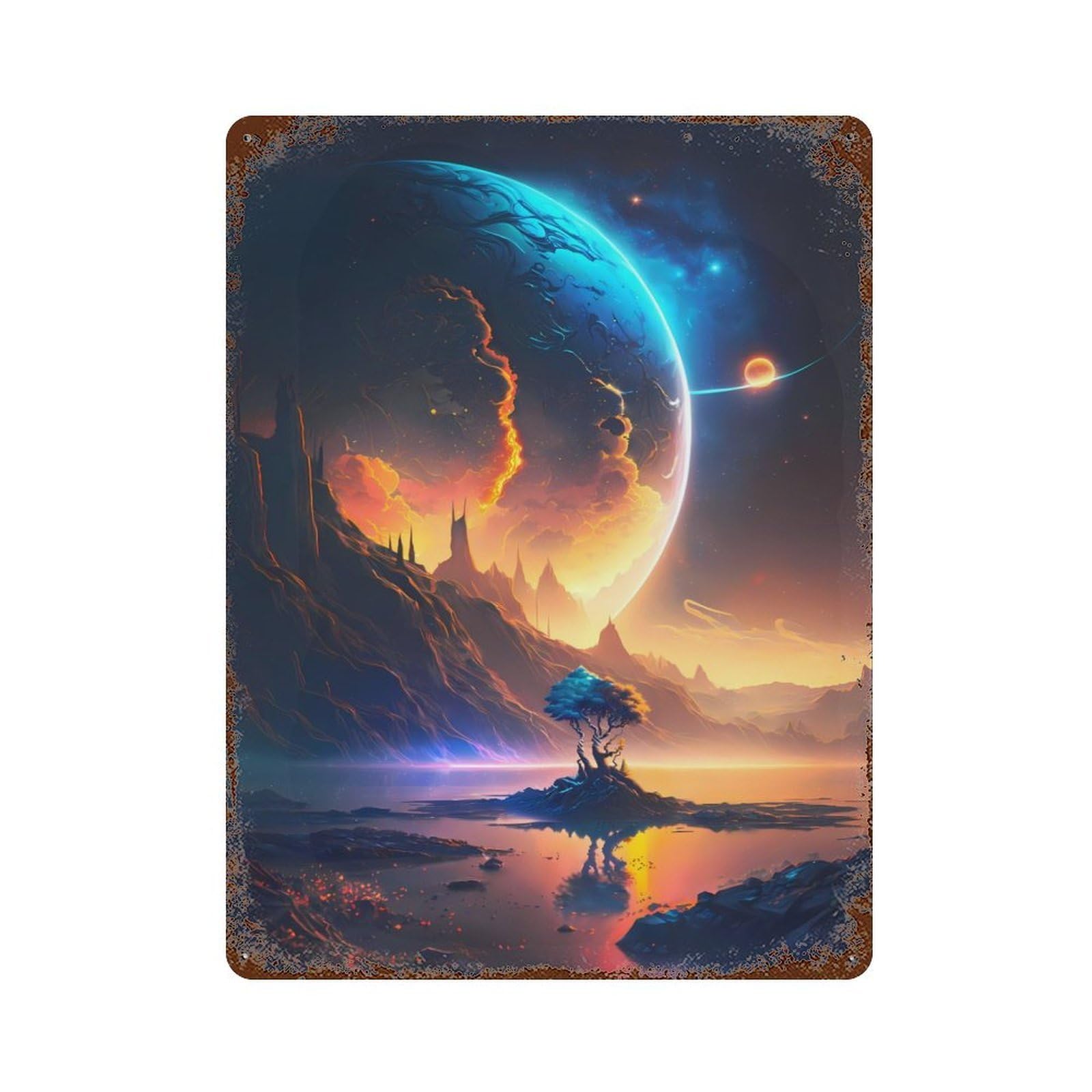Lake Of Stellar Landscape Rust Effect Tin Sign 15.7"x11.8", Ideal for Farmhouse, Kitchen And Entryway Decor