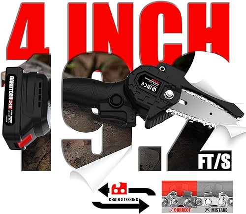 Miniatura 3 de Gardtech Mini motosierra inalámbrica de 4 y 6 pulgadas, motosierras de mano con 4 cadenas mejoradas 2023, 2 baterías, buenas para mayores,