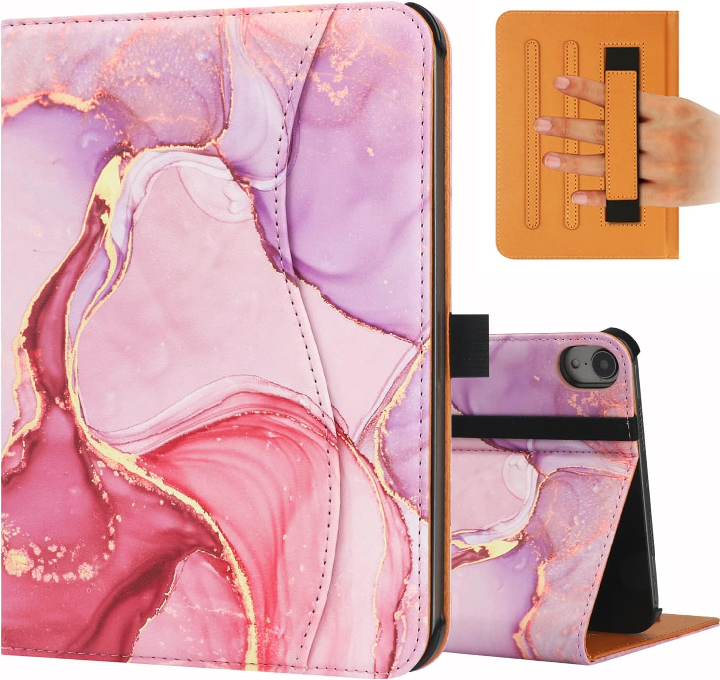 FANRTE iPad mini 7 Case (A17 Pro) 2024, iPad mini 6 Case 2021, iPad mini 7th/6th Generation Case 8.3 Inch,Premium PU Leather Folio Stand Cover with Pencil Holder and Multi-Viewing Angles(Pink Marble)