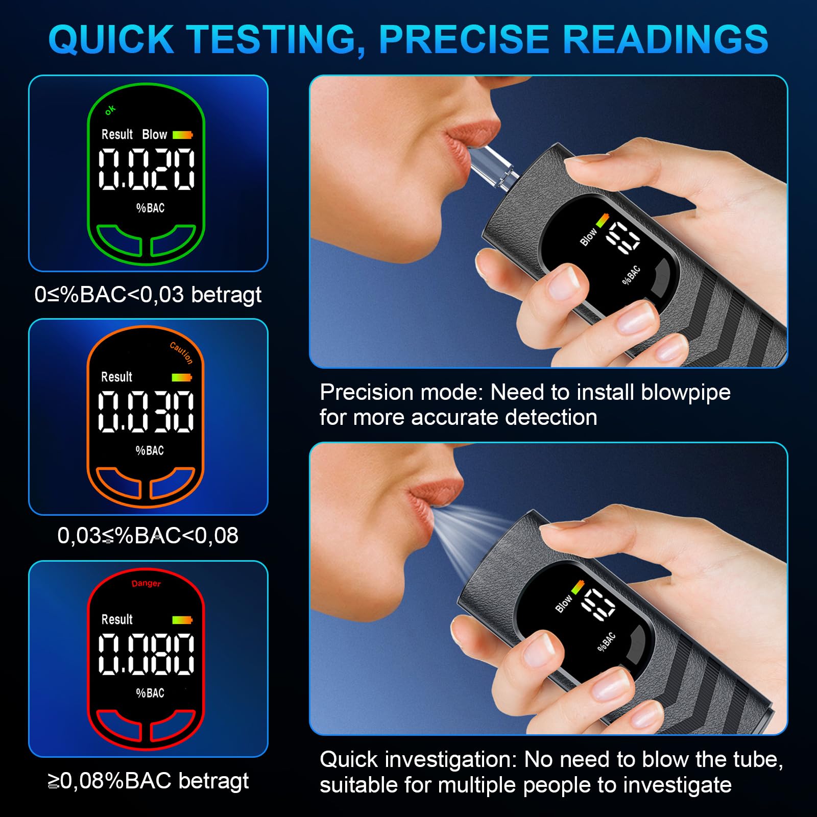 Ethylotest Electronique, Alcootest Portable avec Écran LCD, Ethylometre Personnel pour Auto-Contrôle, Rechargeable USB, avec 25 Embouts Buccaux