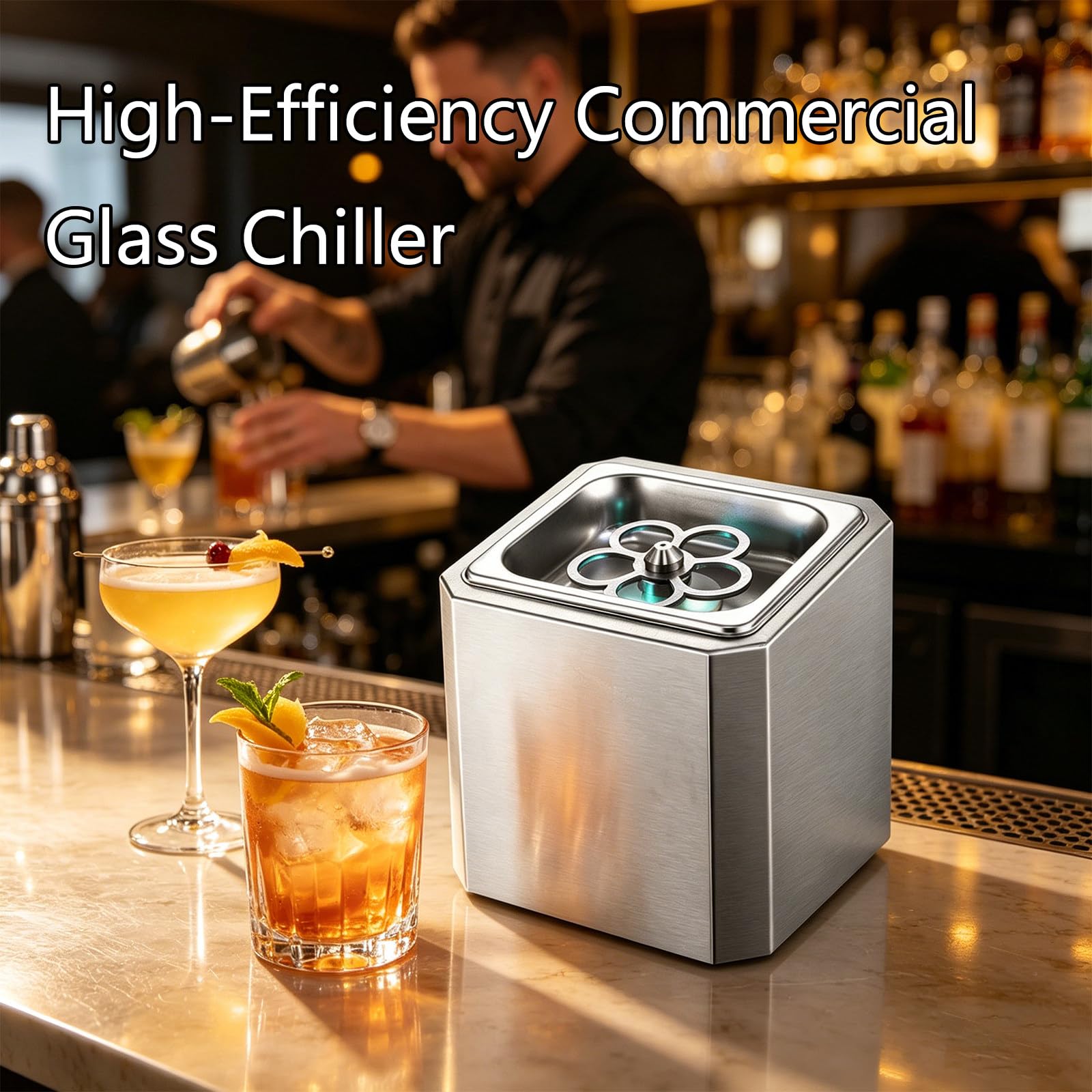 Co2-Glas-Froster, Bierglas-Kühler: Extremkühlung -25 °C in 6 Sek., EIN-Knopf, platzsparend. Ideal für Whiskey, Bourbon, Partys & Events