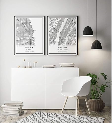 Miniatura 3 de Squareious Impresión de mapa de Chicago, arte moderno para pared en blanco y negro, papel mate de 9 x 11 pulgadas, mapa de viaje