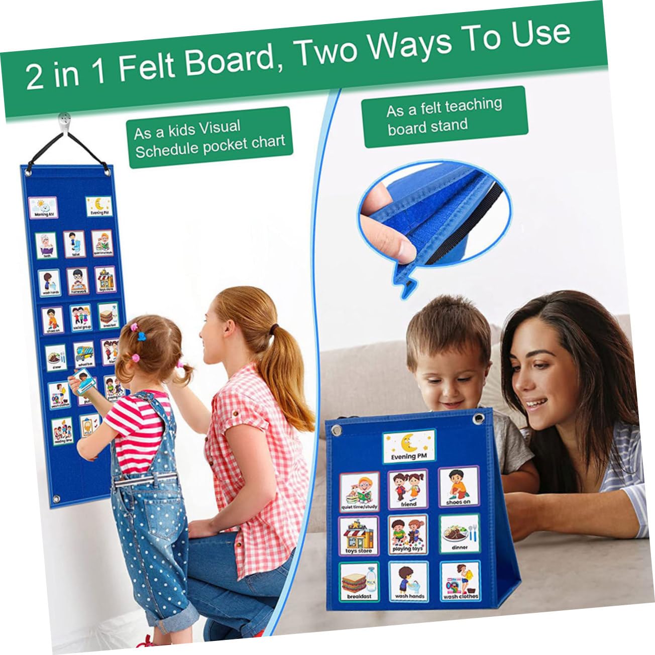 Tablero de Horarios Visual para Niños, Calendario Diario Azul