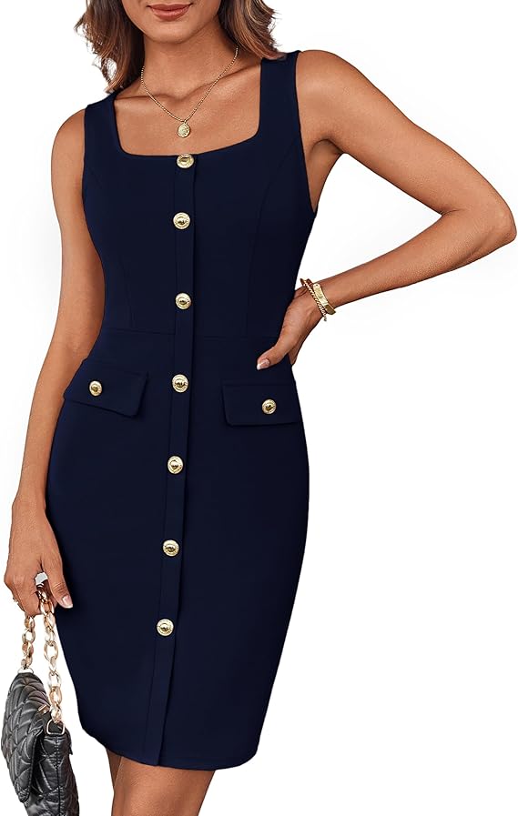 Elegant Sleeveless Midi Dress for Work or Cocktail Parties