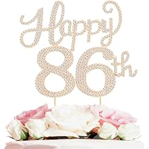 Happy 86th Birthday Decorations,86th Birthday Gold Rhinestone Cake Topper - Cheers to 86 Years Old Bday Party Metal Sparkly Cake Centerpieces Sign.