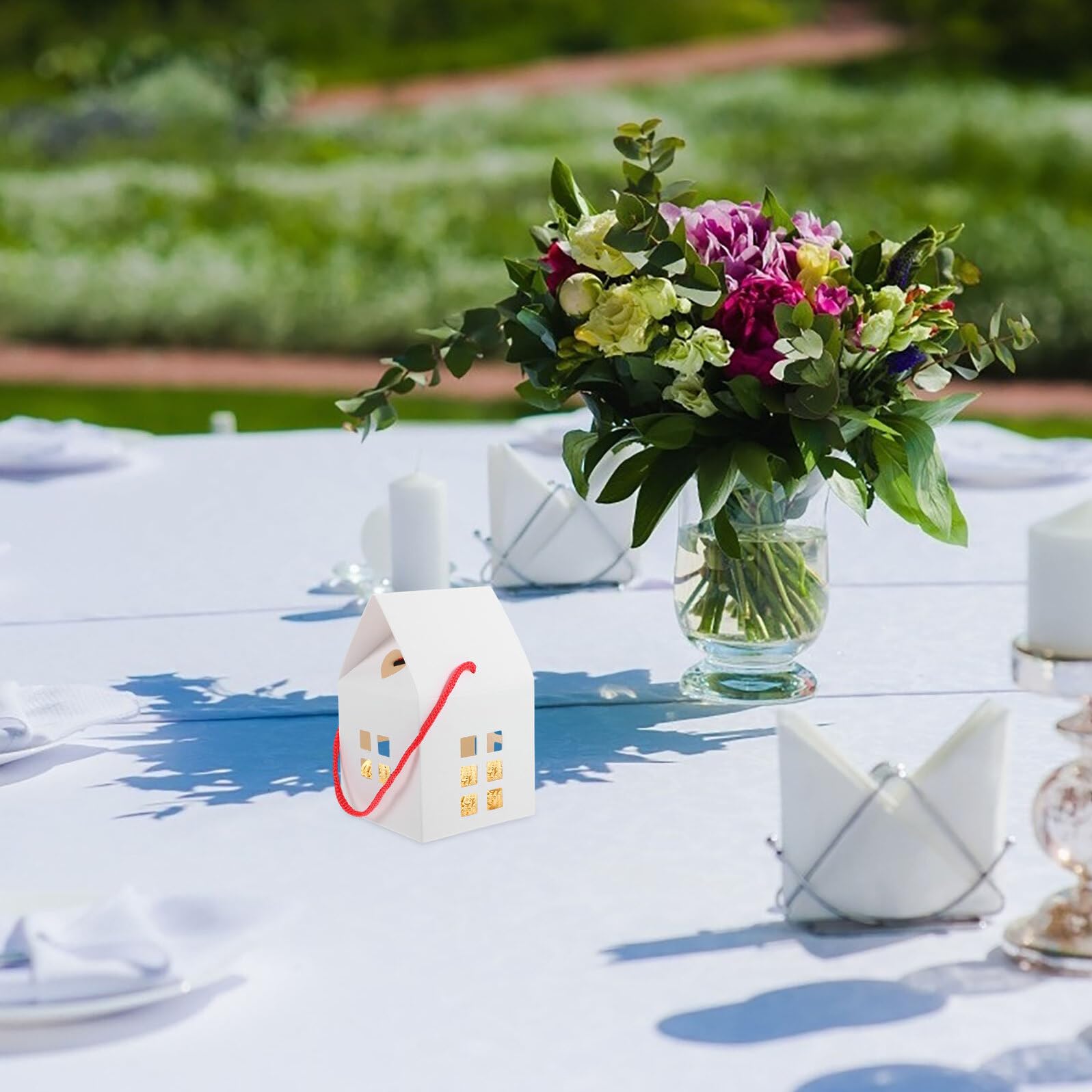 FRCOLOR Kleine Hausförmige Geschenkboxen Verpackung und Aufbewahrung aus Papier 50 Stück für Hochzeit Gastgeschenke von Süßigkeiten und Kleinen Geschenken