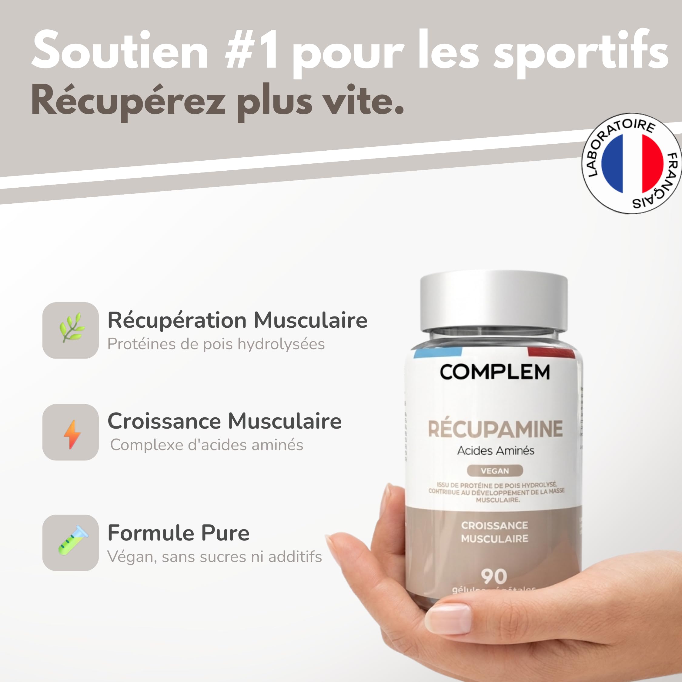Récupamine – Complexe d’Acides Aminés & Protéines Végétales Bio – Récupération & Confort Musculaire – 90 Gélules Vegan – Complément Alimentaire