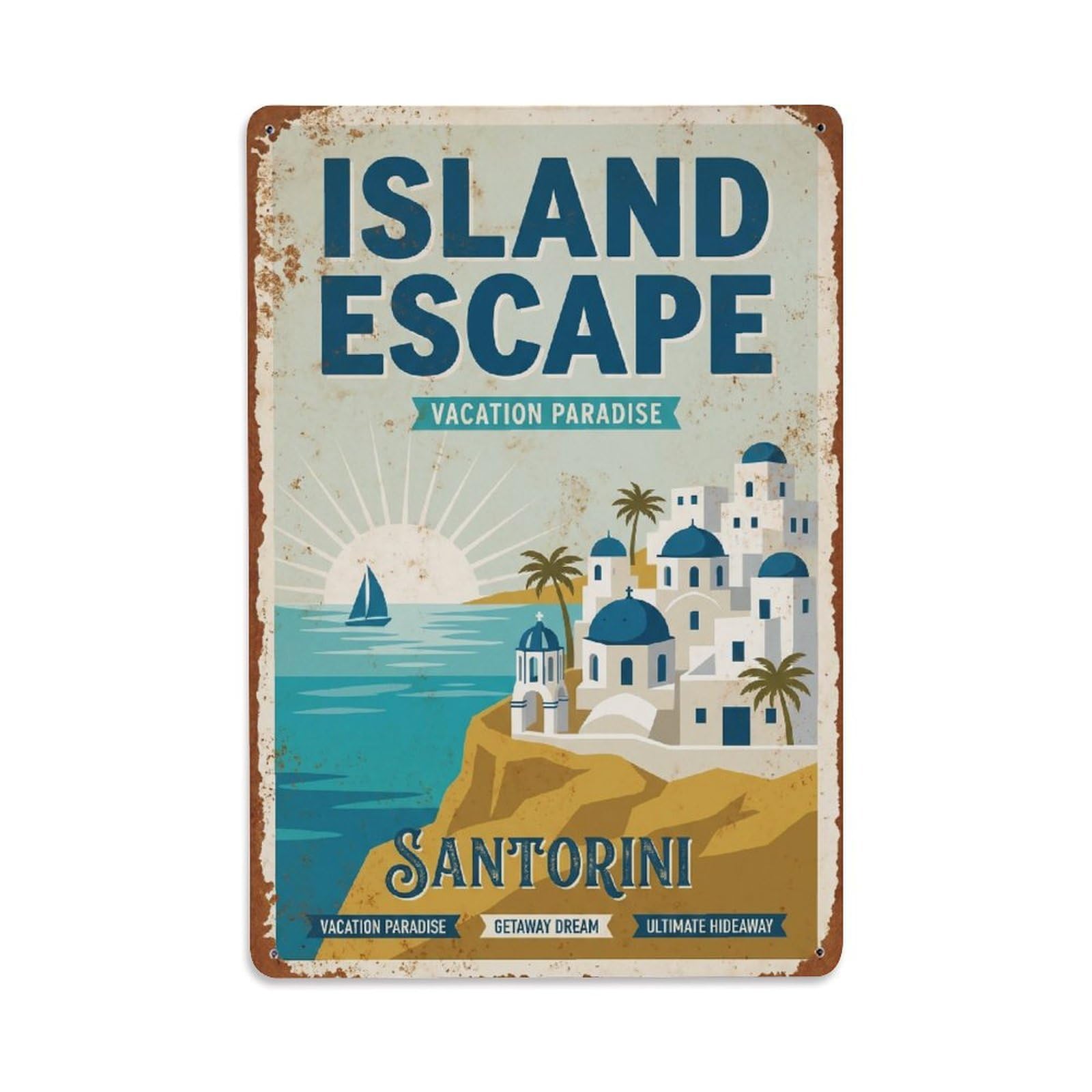 Gead 8X12inch Style Vintage Travel Santorini Island Escape Metal Tin Sign
