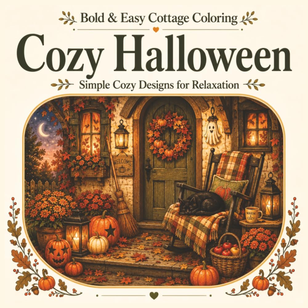 Cozy Halloween: A Bold and Easy Adult Coloring Book of Cozy Autumn and Halloween Scenes for Relaxation and Stress Relief (Bold & Easy Cottage Coloring)