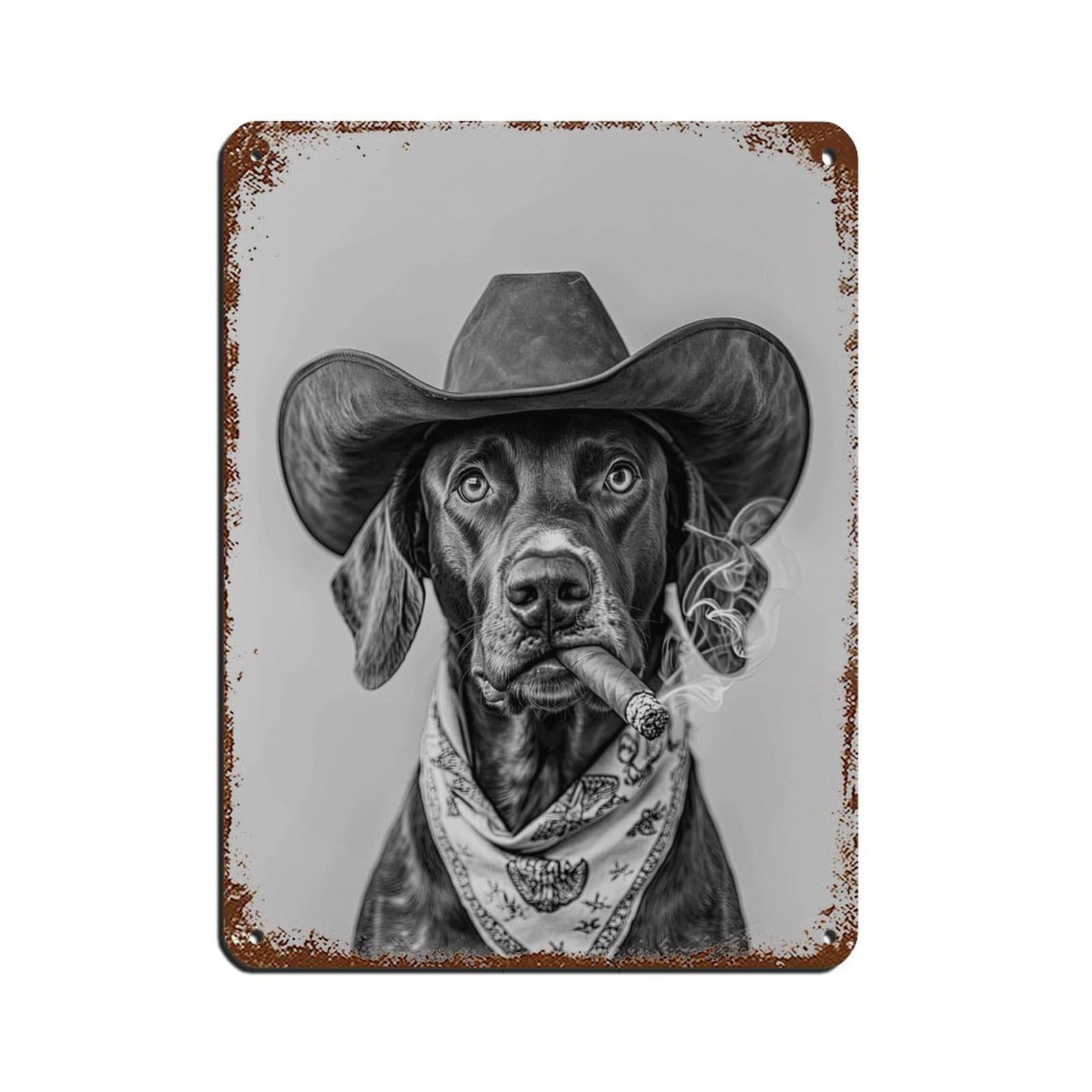 Wjwart Style German Shorthaired Pointer Cowboy Retro Poster Metal Tin Sign Chic Art Retro Iron Painting Bar People Cave Cafe Family Garage Poster Wall Decoration 12X16inch(30X40cm)