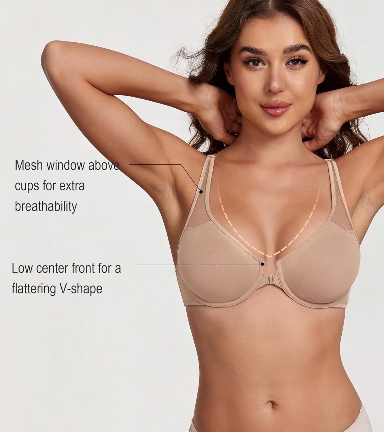 HACI Front Closure Bra T-Shirt Underwire Unlined No Padded Racerback Plus Size Plunge Seamless - Image 4