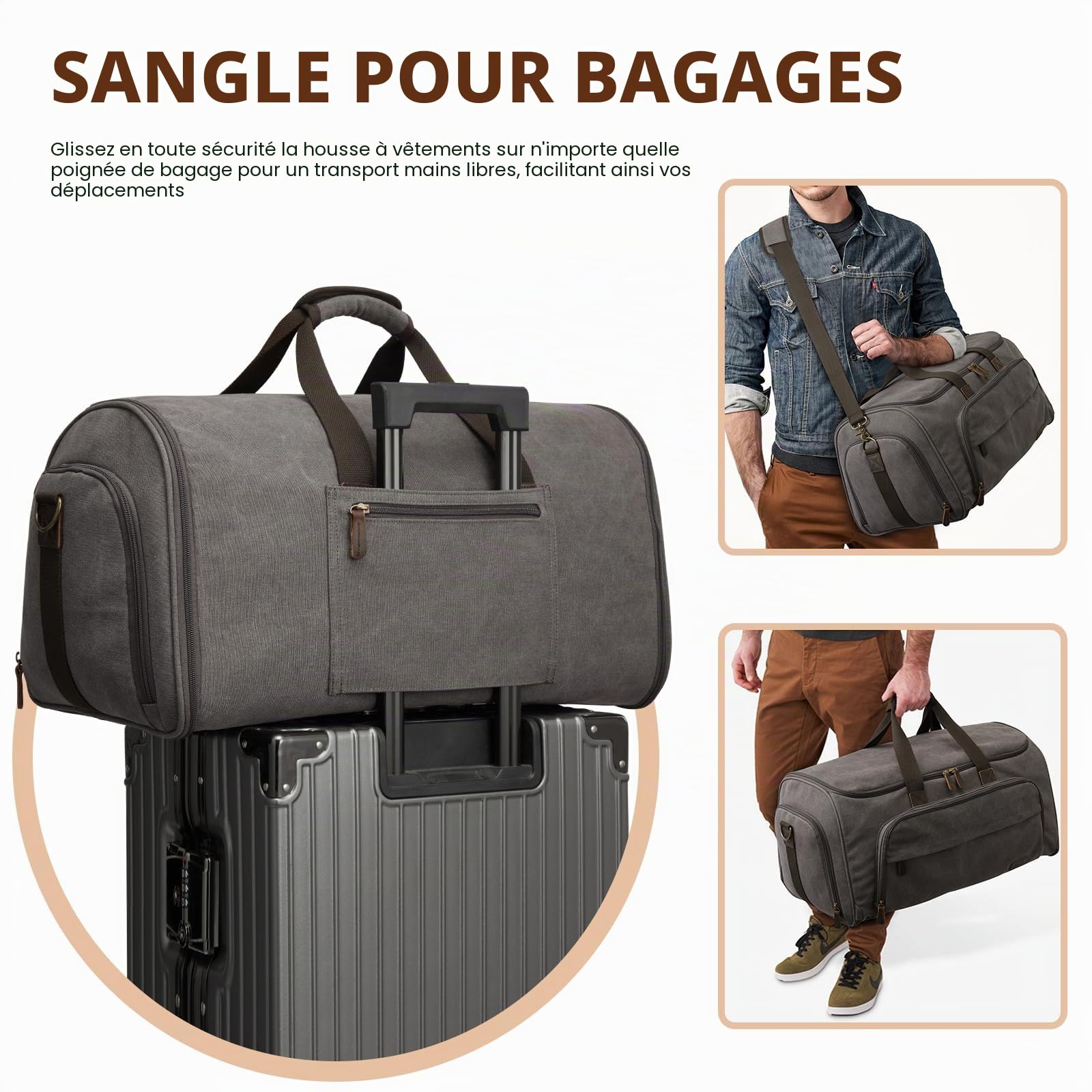 S-ZONE Homme Convertible 2 en 1 Sac à Vêtements avec Trousse de Toilette Toile Sac de Costume pour Les Voyages Courts Séjours Rangement pour Les Voyages d'affaires