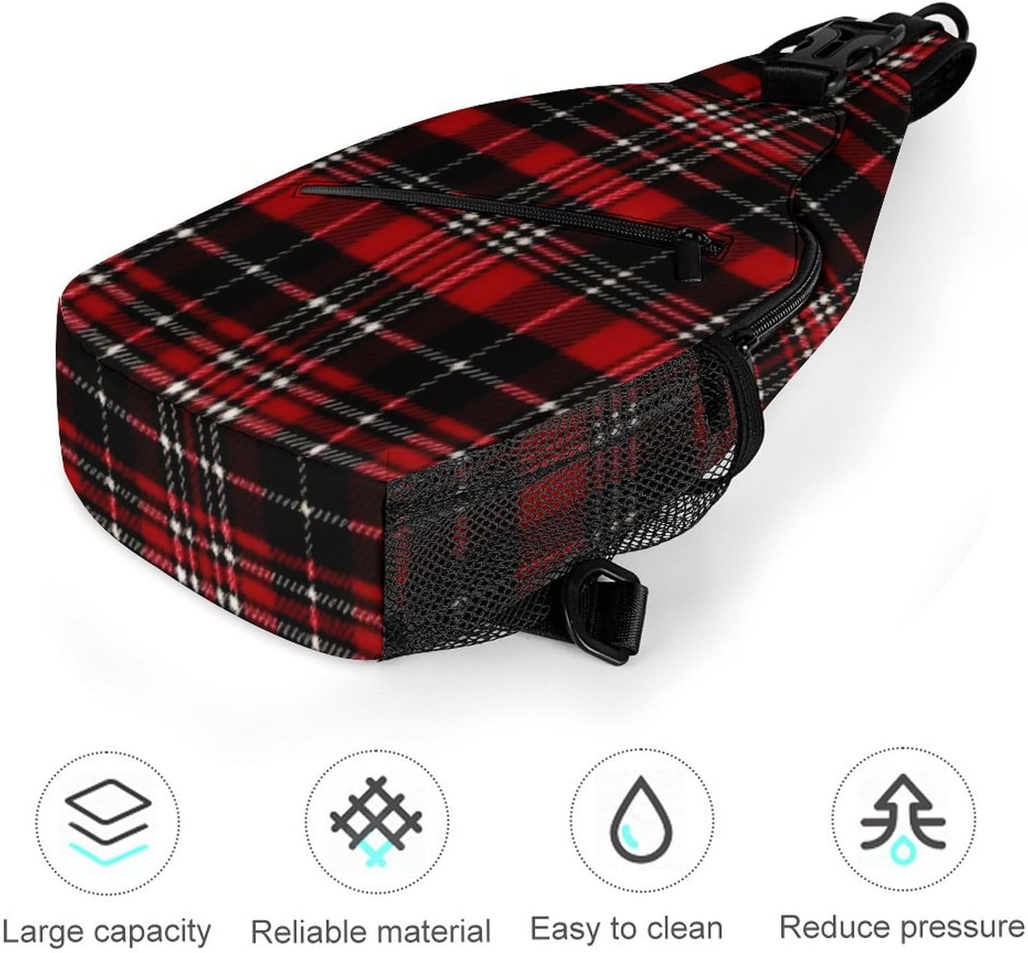 Red And Black Plaid Sling Bag Lightweight Crossbody Chest Pack Travel Shoulder Bag with Adjustable Strap