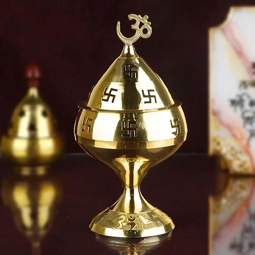 Miniatura 4 de SATVIK - Lámpara decorativa de aceite Akhand de latón de 6 pulgadas Om Swastik Akhand Diya, decoración de diwaliDeepawali, soporte para luz de té