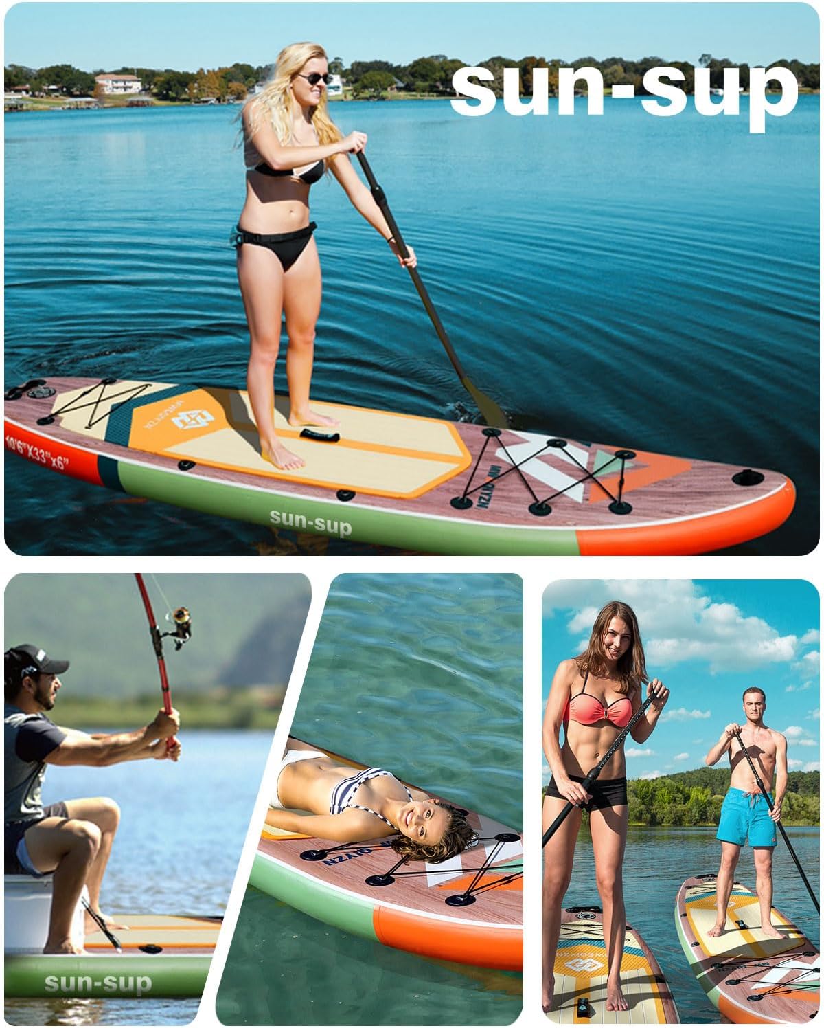 SUN-SUP Inflatable Stand Up Paddle Boards,10.6 ft Inflatable Paddle Board for Adults, with Premium SUP Board Accessories Non-Slip Comfort Deck for Youth & Adults