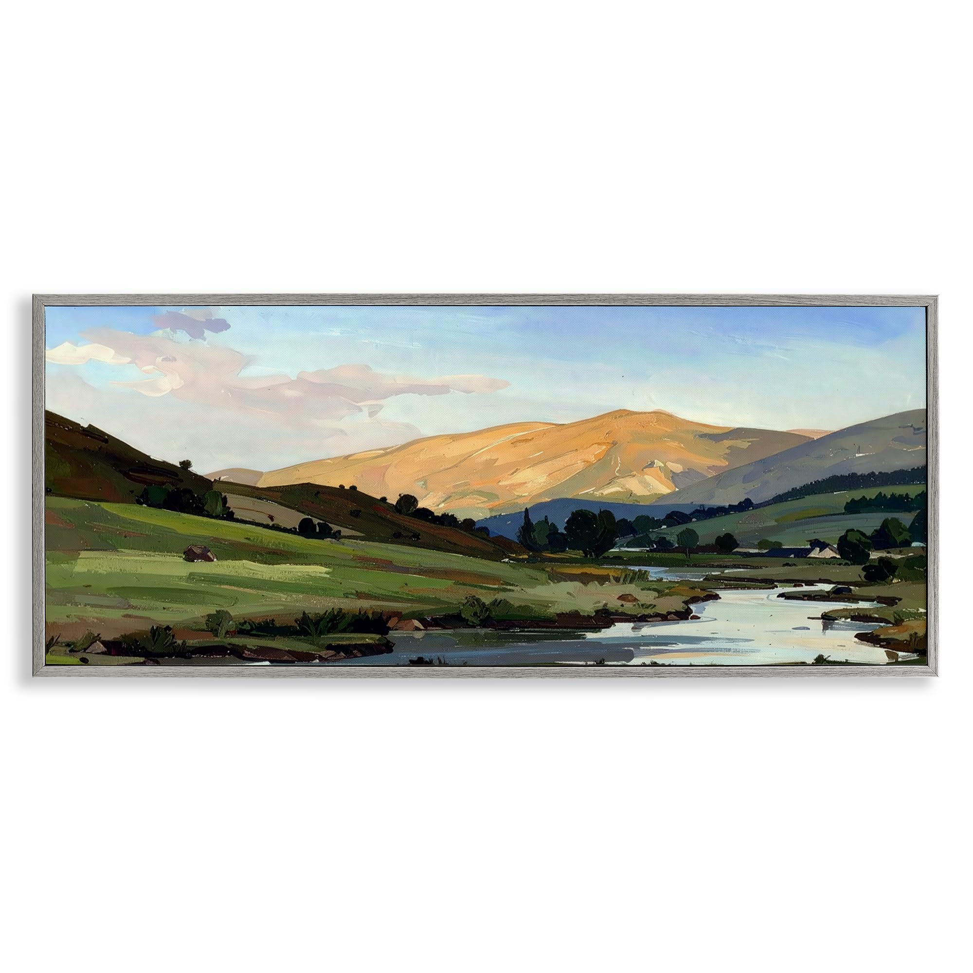 Stupell Industries Serene Across The Valley Landscape 'Across The Valley Landscape', Framed Giclee Art, Gray, 30 X 13 Inches, Easy To Hang And Sturdy, Made In Usa, By Alonza Saunders