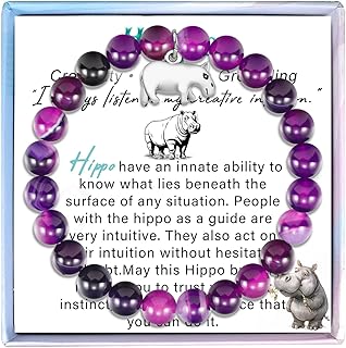 MollyQueen Hippo Bracelet for Women Hippo Gifts Hippopotamus Jewelry Purple Natural Stone Bead Bracelet Inspirational Animal Gifts