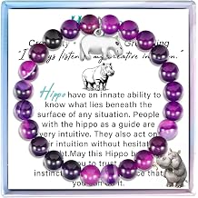 Hippo Bracelet for Women Hippopotamus Jewelry Purple Natural Stone Bead Bracelet Inspirational Animal Gifts Purple