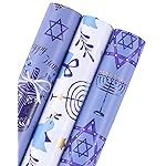 WRAPAHOLIC Hanukkah Wrapping Paper Roll - Mini Roll - 3 Rolls - 17 Inch x 120 Inch Per Roll - Menorah Lights, the Star of David and Dreidels Design