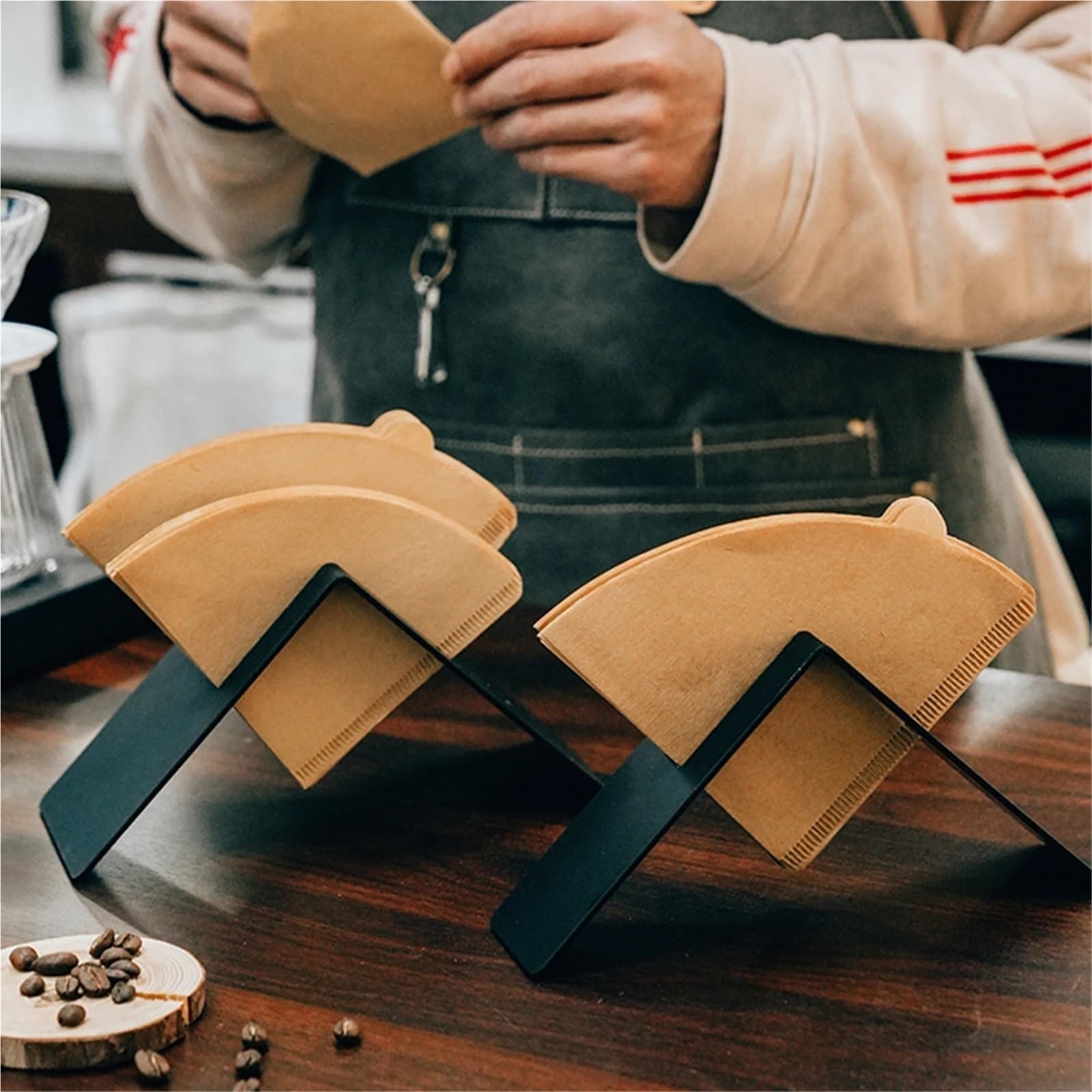 2-teiliges Kaffeefilterpapier-Rack, Kaffeebar-Lagerregal, handgebrühtes Kaffeefilterpapier aus Edelstahl, Halterung mit großer Kapazität Für Kaffeebar(Black 1)