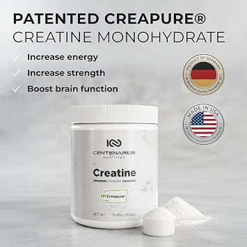 Creapure Creatine Monohydrate Powder Unflavored 300g | Micronized Creatine Supplement for Men & Women, Supports Strength, Endurance & Muscle Performance | Centenarius Nutrition
