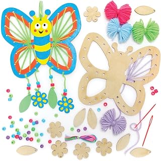 Baker Ross FE152 Butterfly Wooden Dreamcatcher Kits - Pack of 4, Make Your Own Dream Catcher, Craft Set for Children to Decorate and Display