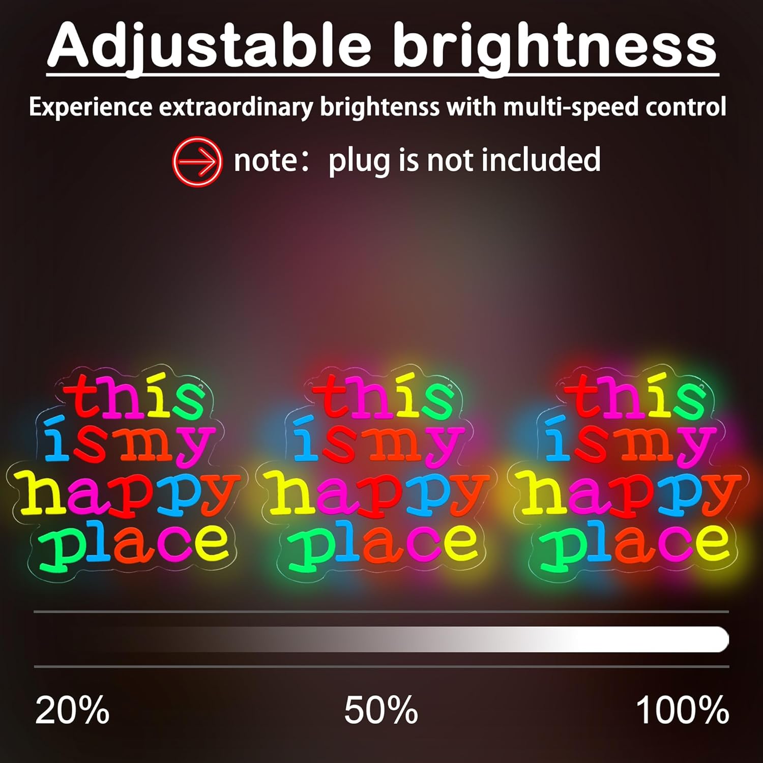 This is My Happy Place Neon Sign USB Powered for Classroom Wall Decor, Neon Sign Dimmable LED Neon Light Sign for Bedroom Home Gallery Retro Positive Motivation Rainbow Home Hall Decor