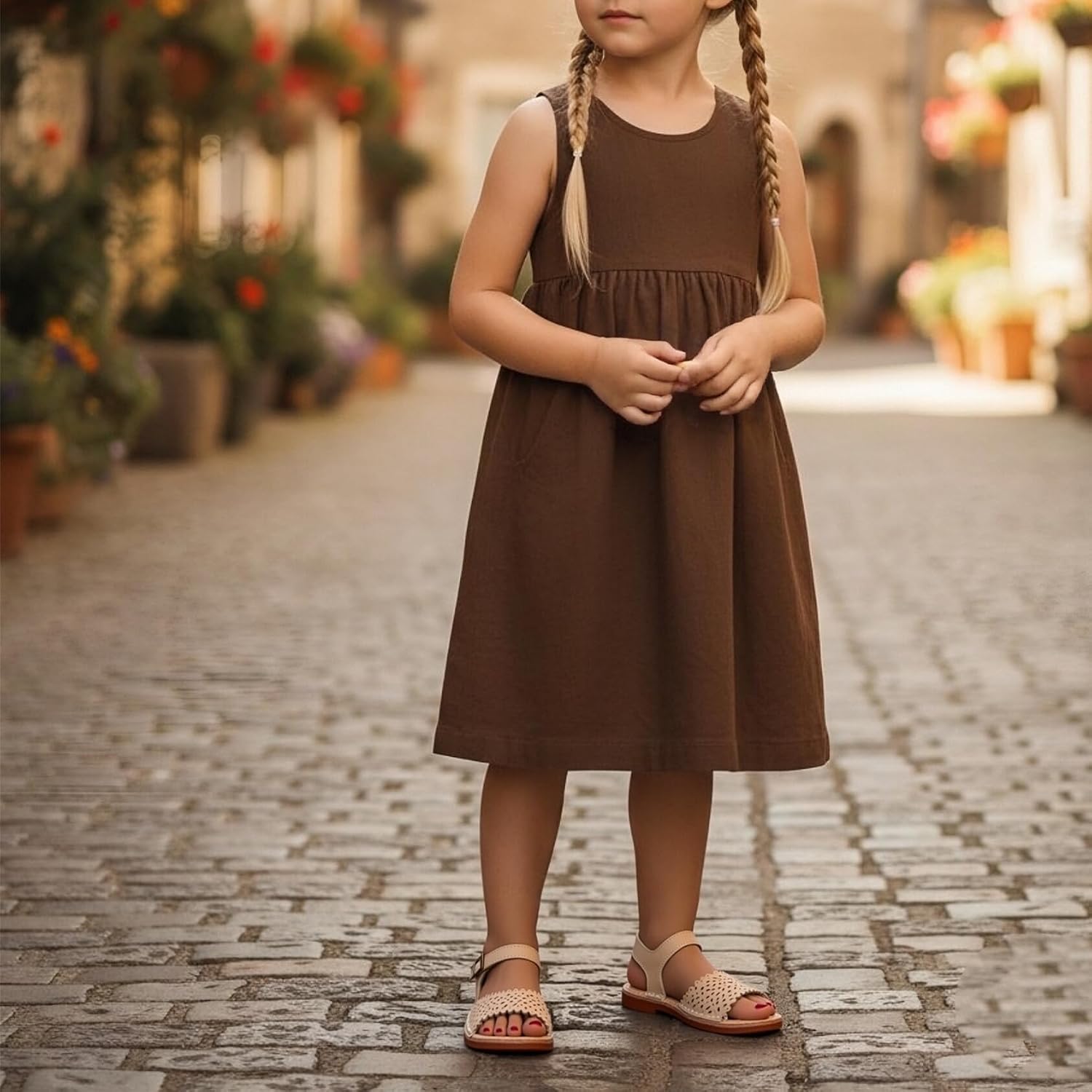 THEE BRON Toddler Girls Vintage Open Toe Sandals Cushioned Comfy Summer Dress Shoes