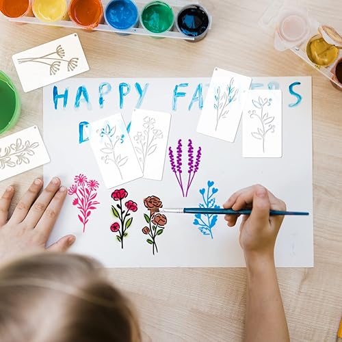 Miniatura 7 de Plantillas de flores botánicas para manualidades, plantilla de pintura floral de flores silvestres pequeñas para pintar sobre tarjetas de madera,