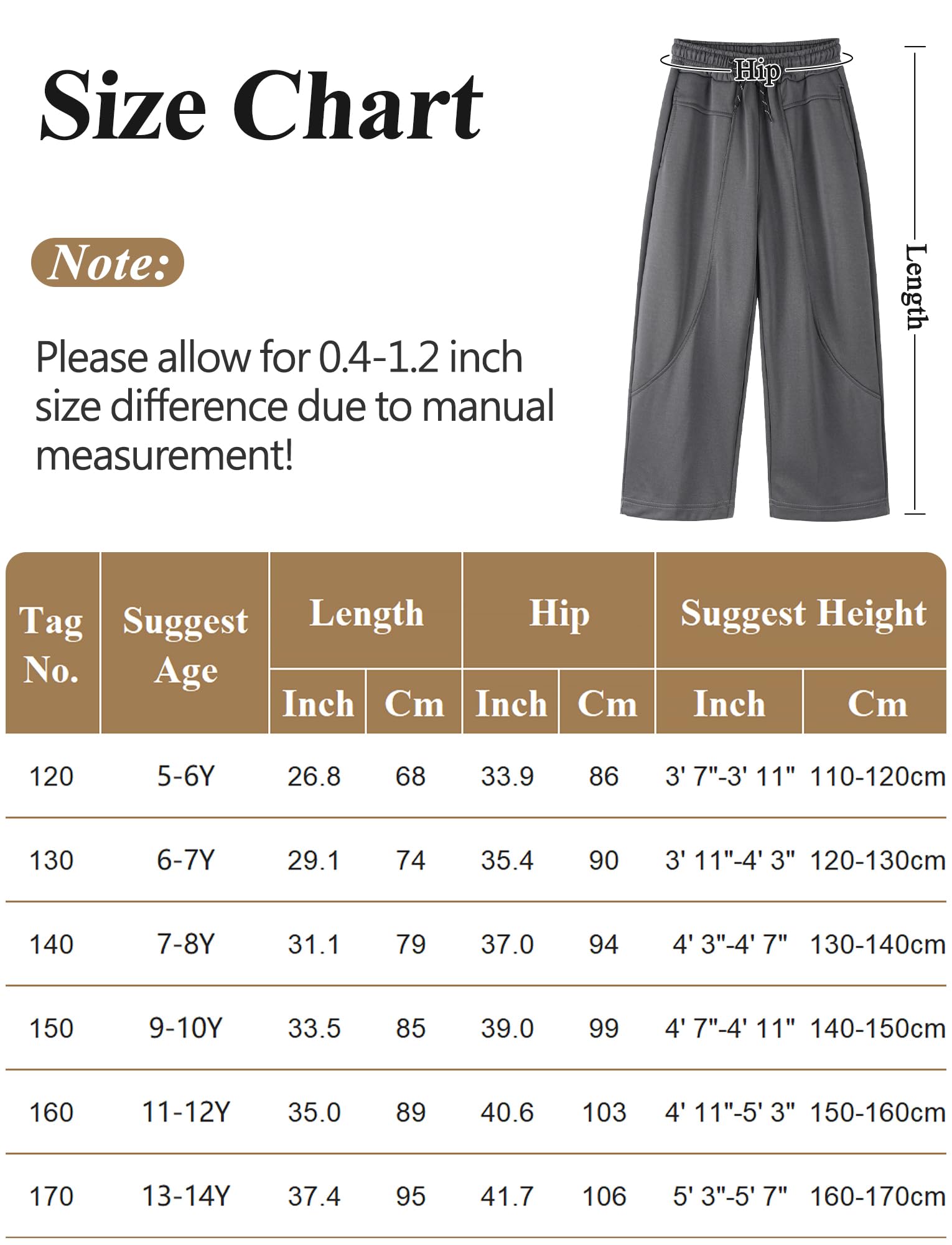 Pantaloni da Tuta Baggy Ragazzo Pantaloni da Jogging Taglio Ampi Pantaloni Elastico in Vita Tinta Unita 5-14 Anni