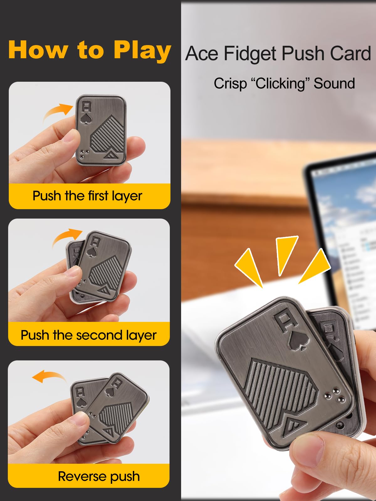 Fidget Slider for Adults,Metal Magnetic Fidget Toys for Stress Relief,Anxiety,ADHD,EDC Poker Push Card Cool Office Desk Magnet Toy Gift for Teen Friends Husband - Image 4