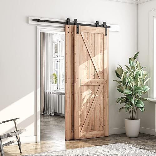 Miniatura 3 de SMARTSTANDARD Kit de herrajes para puerta corrediza de granero de 5.5 pies  para puertas dobles de madera  pista única  Suave y silenciosamente