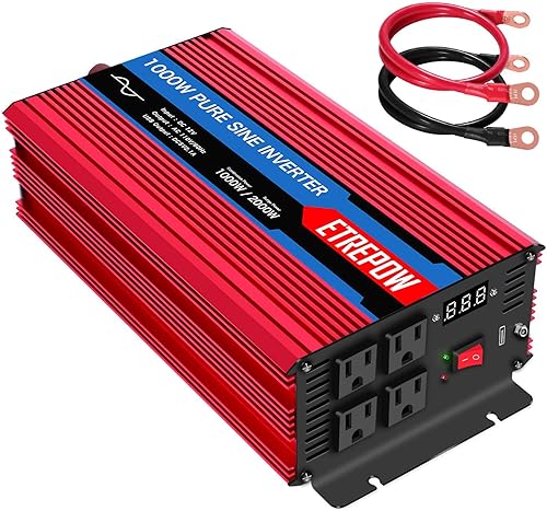 ETREPOW Inversor de corriente de onda sinusoidal pura de 1000 vatios2000 vatios, 12 V CC a 110 V120 V CA, convertidor de corriente inalámbrico con
