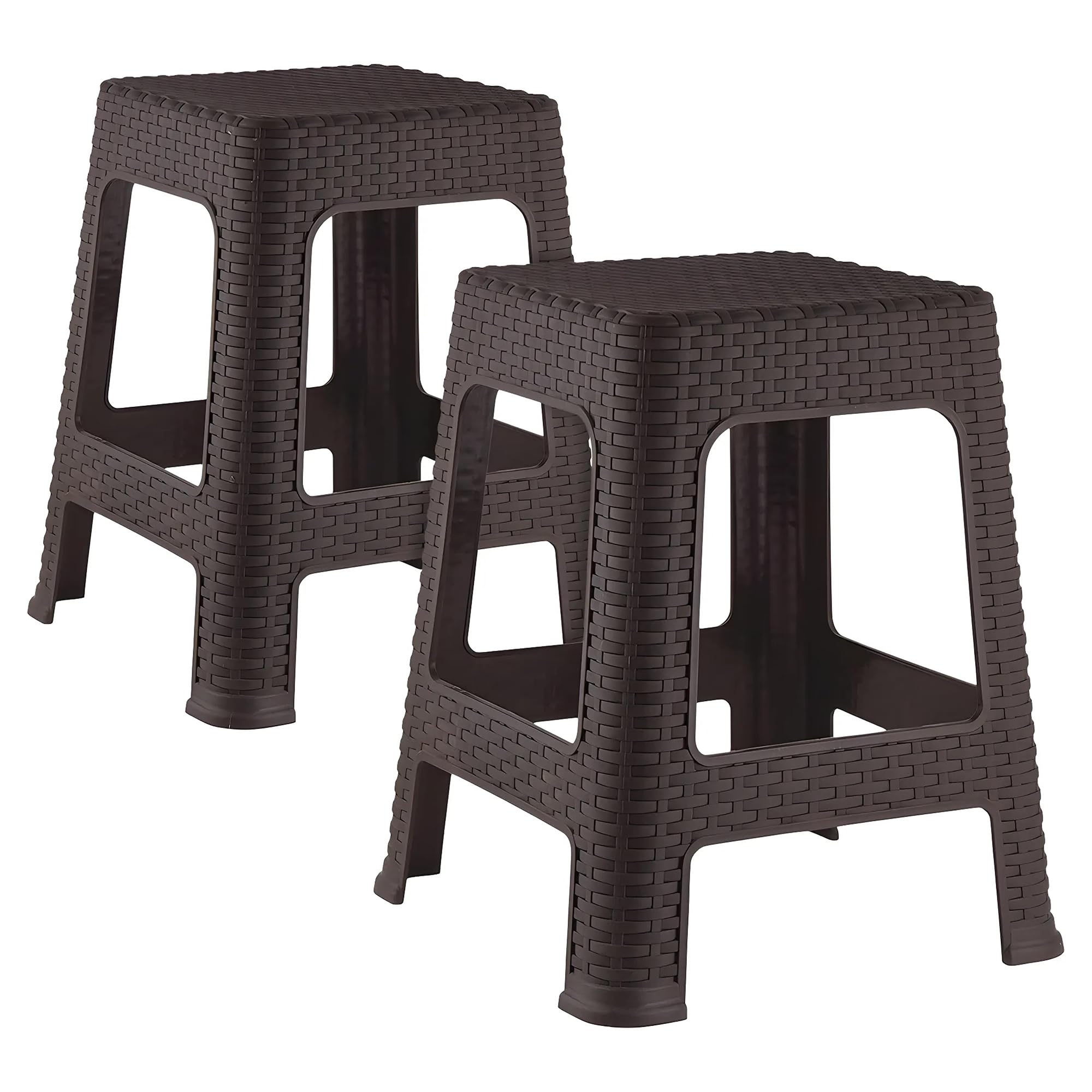 Kuber Industries Sitting Stool | Plastic Non-Slip Lightweight Stool | for Indoor, Outdoor, Office & Home | Pack of 2 | Brown