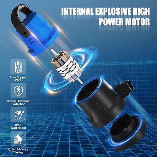 Miniatura 3 de Bomba automática de cubierta de piscina de 1 HP, bomba sumergible de 5000 GPH 115V con adaptador de válvula de retención de 34 pulgadas y cable de