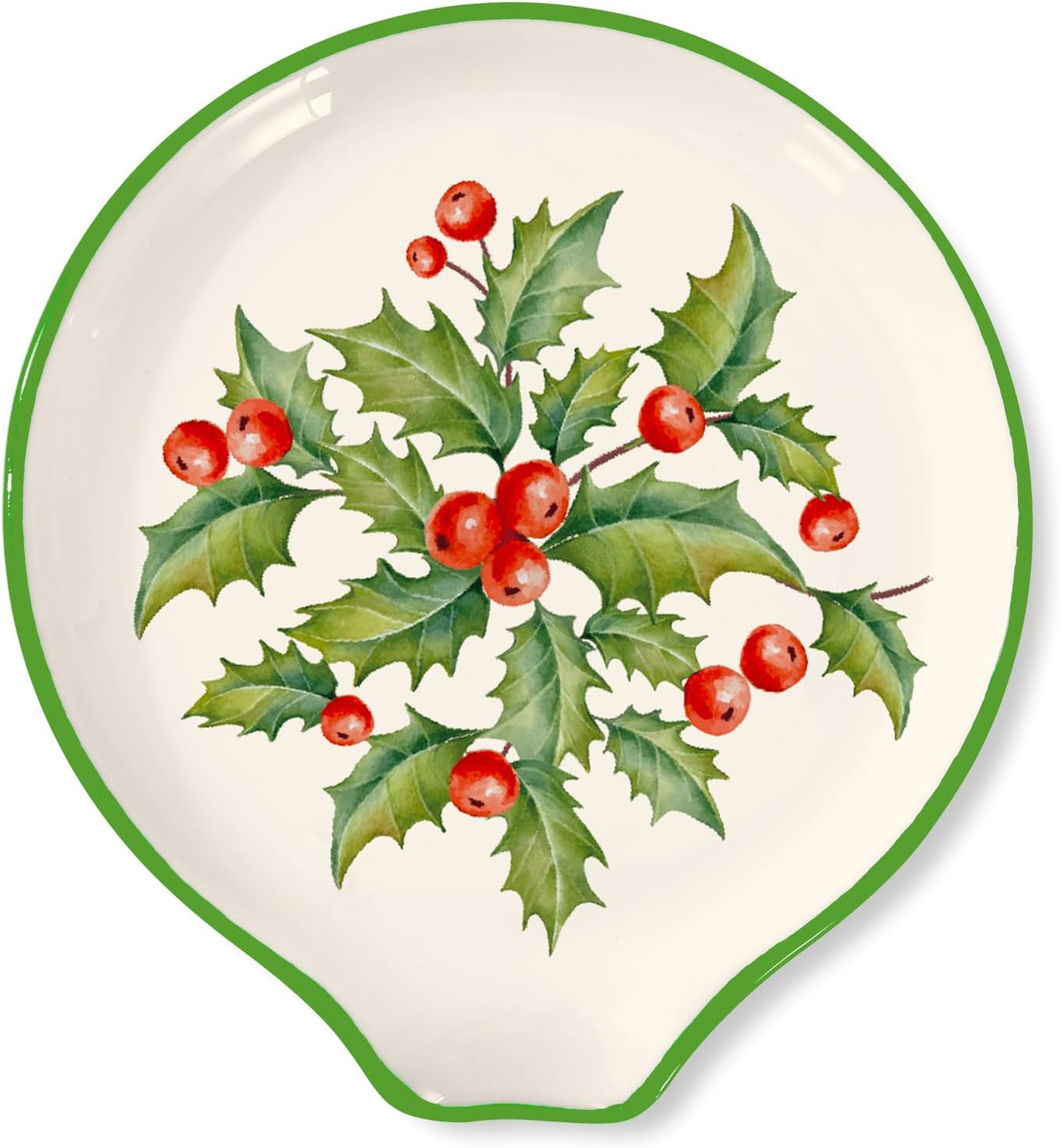JarThenaAMCS 4.7inch Christmas Winter Spoon Rest Red Green Holly Berry Small Coffee Spoon Holder for Xmas Winter Bar Coffee Station Accessories