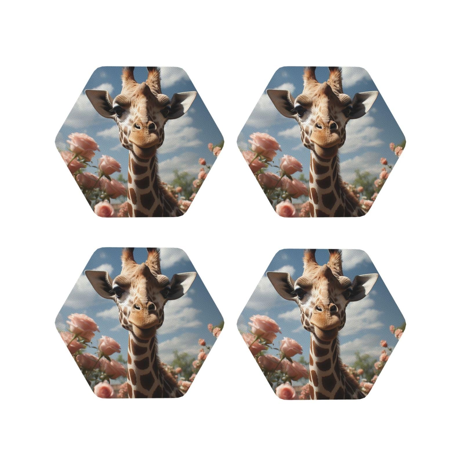 4pcs Drink Coasters for Tabletop Protection, 4" Leather Coasters for Drinks, Beautiful Giraffe Cup Coasters for Coffee Table Decor, Non-Slip Drinking Cup Mat for Hot Or Cold Drink