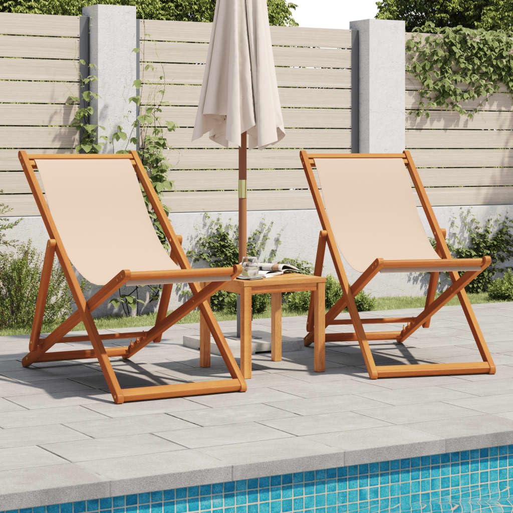 vidaXL Sillas Plegables (2 Unidades) de Tela Beige y Madera Maciza