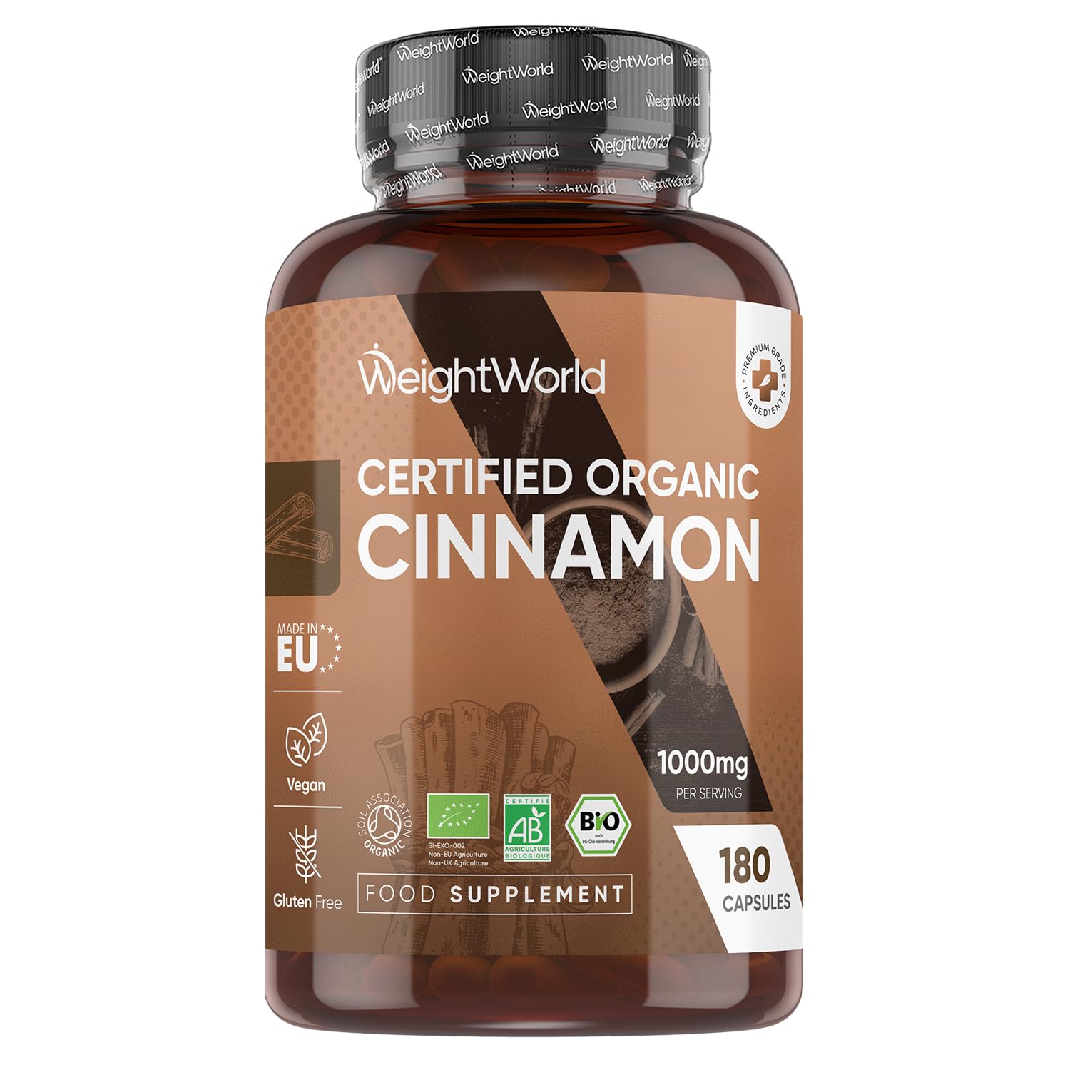 Organic Cinnamon Capsules 1000mg - 180 Capsules - 3 Months Supply