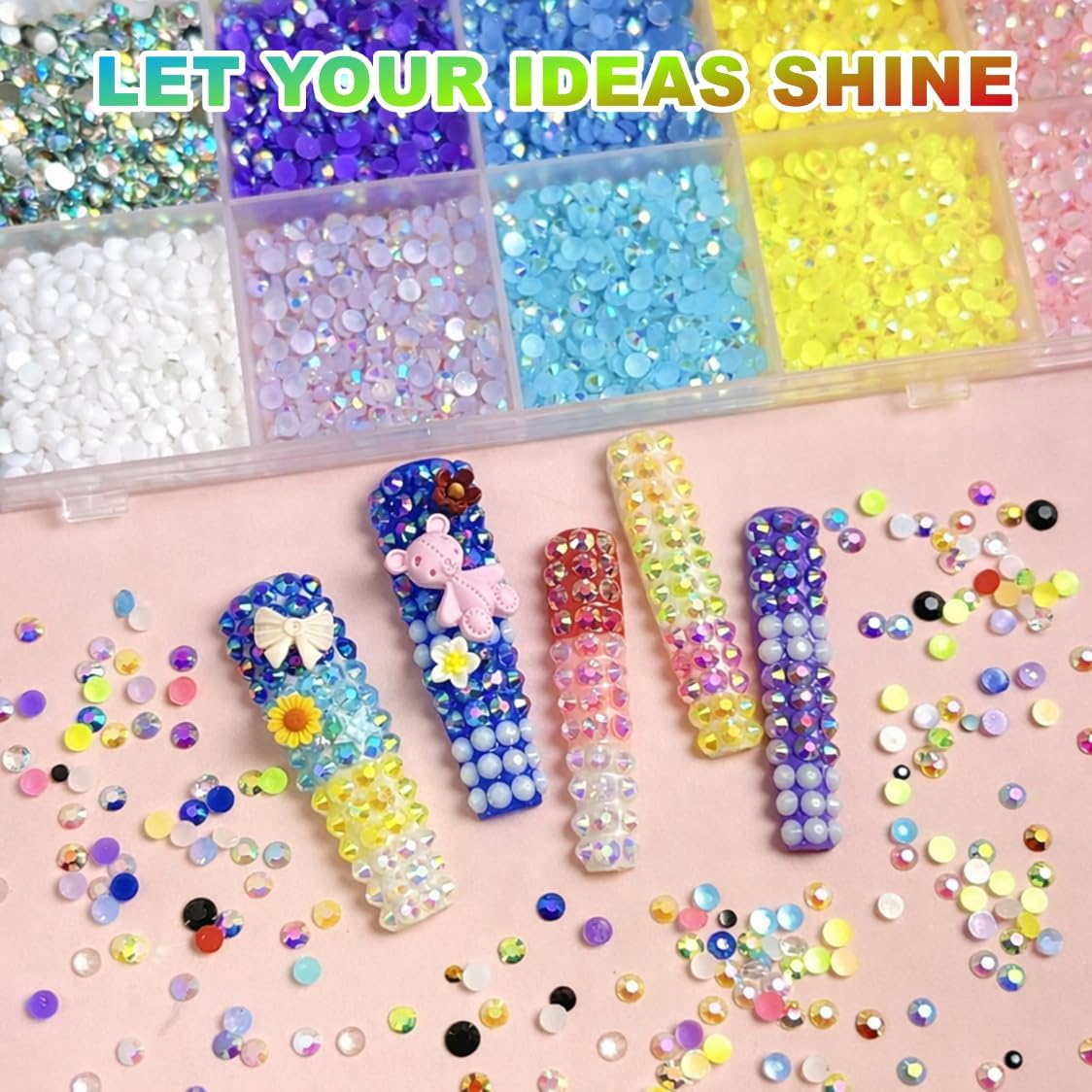 Rhinestones for Bedazzling Kit,Bedazzler Kit with Rhinestones,32000PCS Multicolor Resin Flatback Gems Diamond Art Set with 3PCS 10ml B7000 Glue for DIY Craft,Shoes,Nails (3mm+Silver Mix)