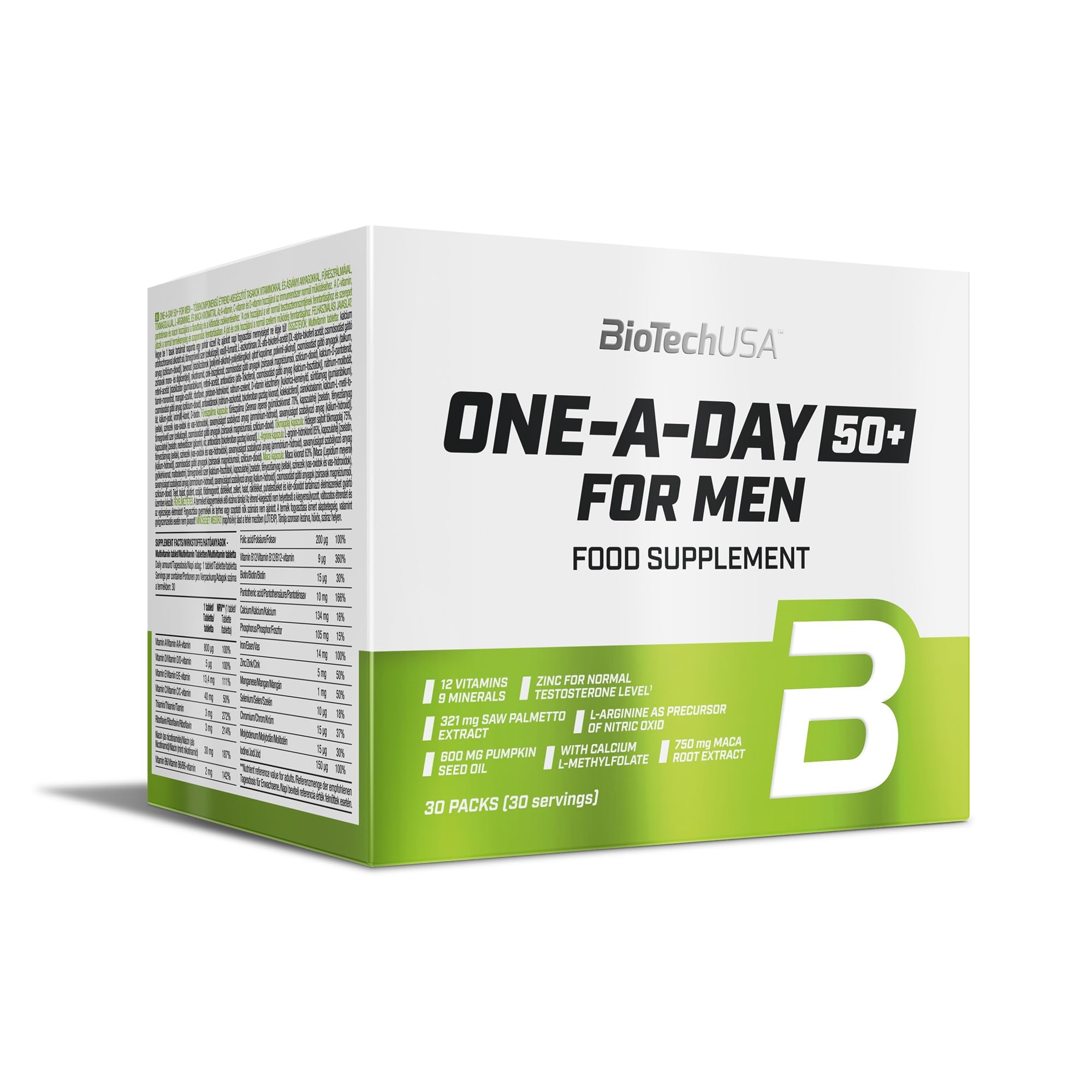 BioTechUSA One A Day 50+ for Men | Complejo multivitamínico para hombres | Complemento alimenticio multicomponente en sobres con vitaminas y minerales | Aceite de semillas de calabaza | 30 bolsitas