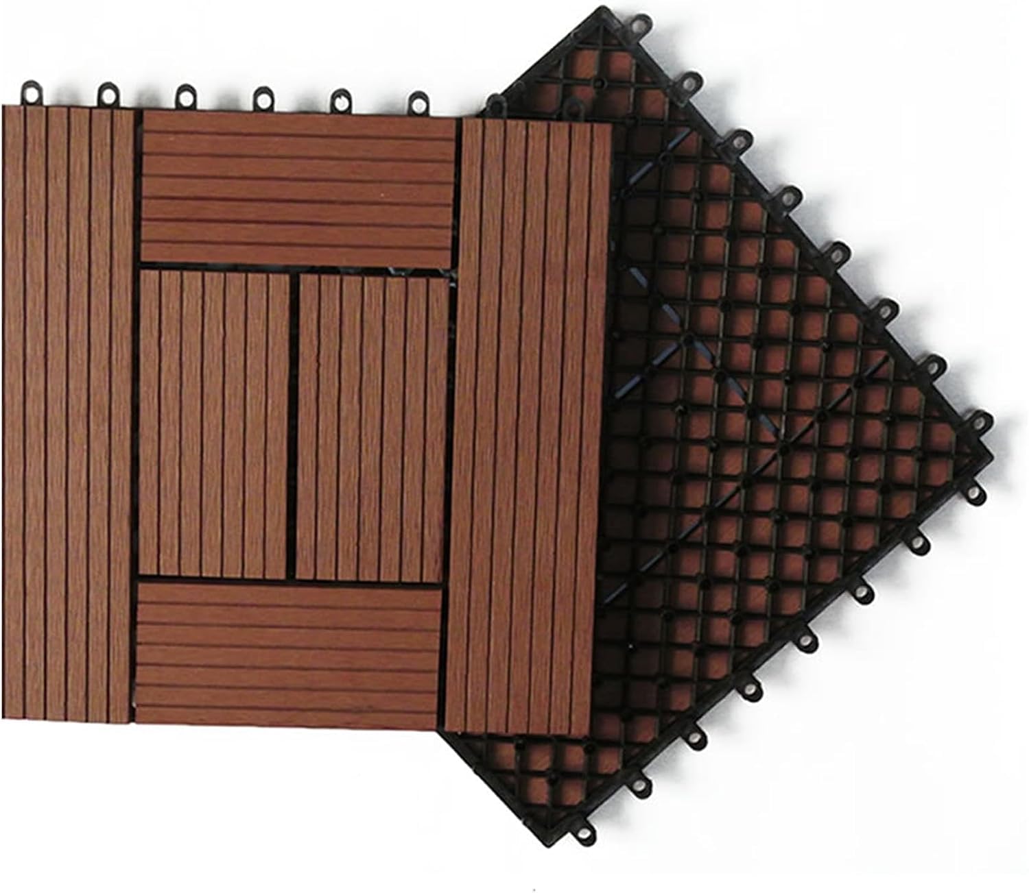 XAZLBIW Interlocking Deck Tiles 30x30cm, Outdoor Flooring Acacia Wood Patio Tiles, Waterproof Decking for Balcony Backyard, Indoor and Use F 11pcs